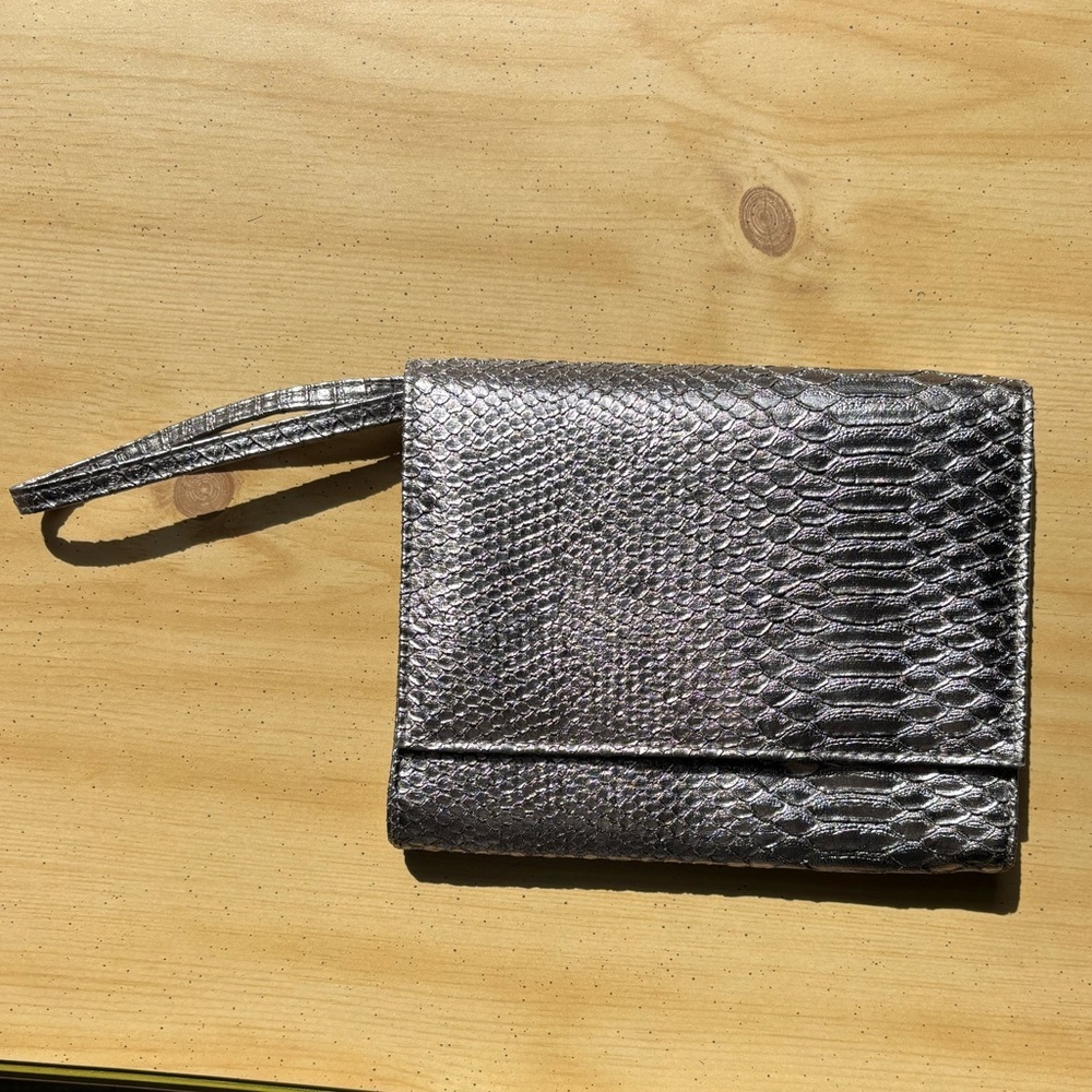 Neiman Marcus Metallic Snakeskin Embossed Clutch Wristlet